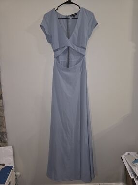 Light Blue Cutout V-Neck Maxi Dress